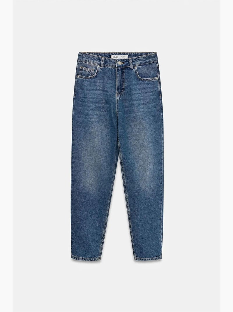 Rechte jeans met lage taille van katoen dilvin Saffierblauw - Kiabi