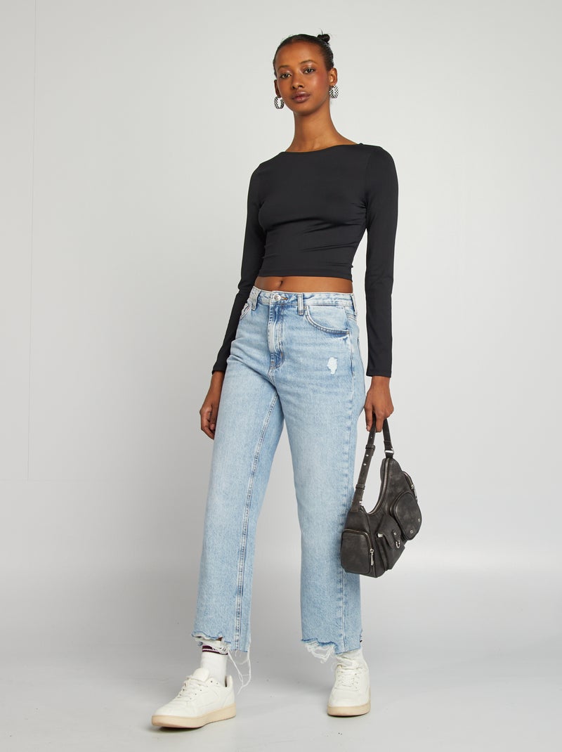 Rechte jeans met raw-cut-afwerking BLAUW - Kiabi