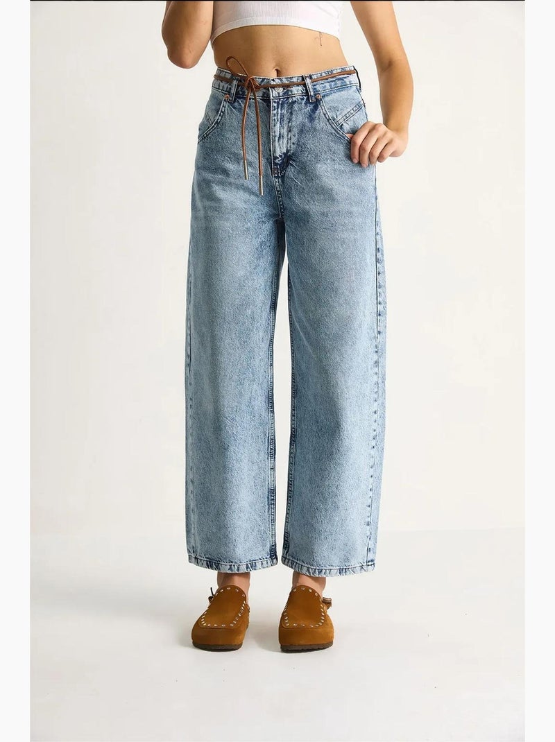 Rechte jeans met trekkoord lucci Saffierblauw - Kiabi