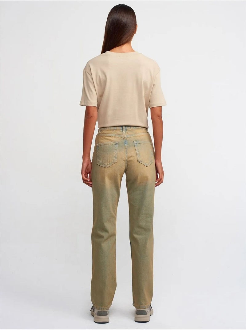 Rechte jeans van katoen-denim met mid waist dilvin Kaki - Kiabi