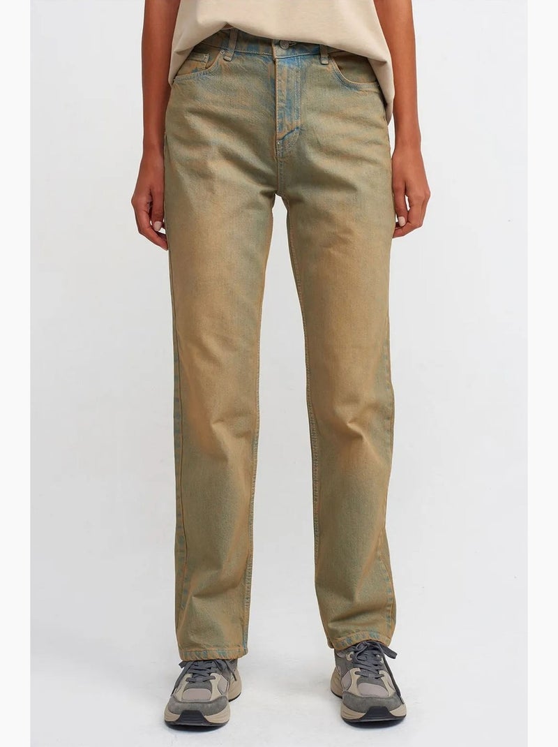 Rechte jeans van katoen-denim met mid waist dilvin Kaki - Kiabi