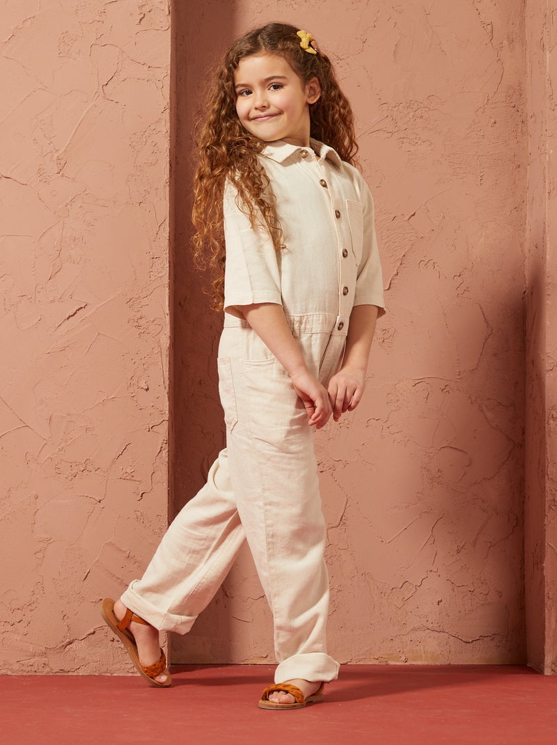 Rechte jumpsuit met korte mouwen - Uniseks BIEGE - Kiabi