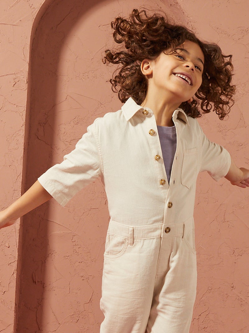 Rechte jumpsuit met korte mouwen - Uniseks BIEGE - Kiabi