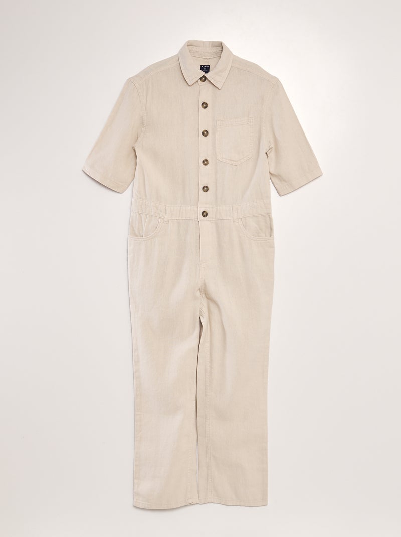 Rechte jumpsuit met korte mouwen - Uniseks BIEGE - Kiabi