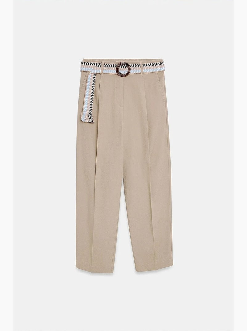 Rechte pantalon met riem en plooien dilvin Klei-beige - Kiabi