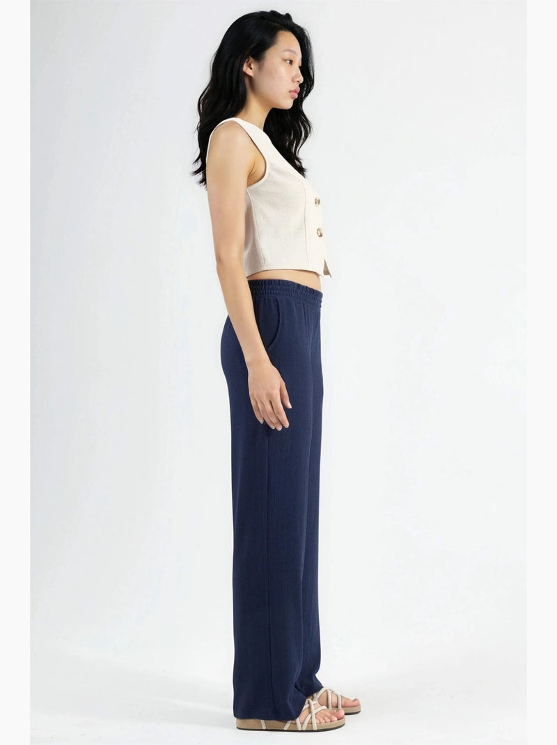 Rechte pijp broek met textuur hiccup Marineblauw - Kiabi