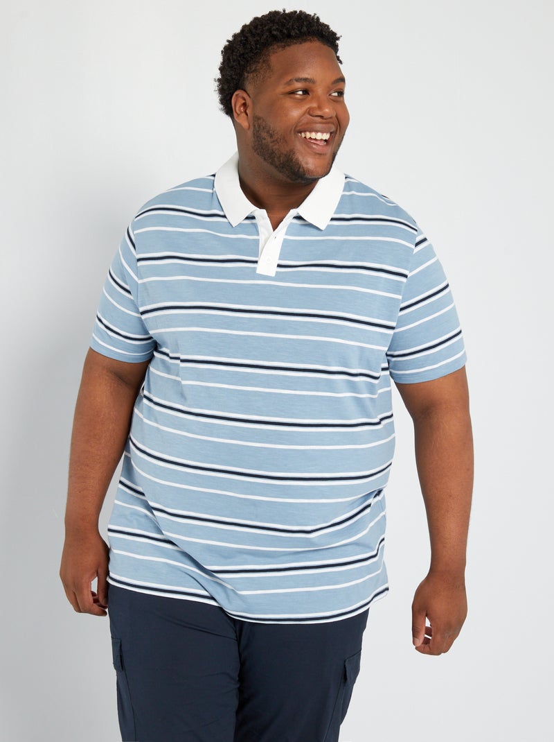 Rechte polo van gestreepte jersey denim blauw - Kiabi