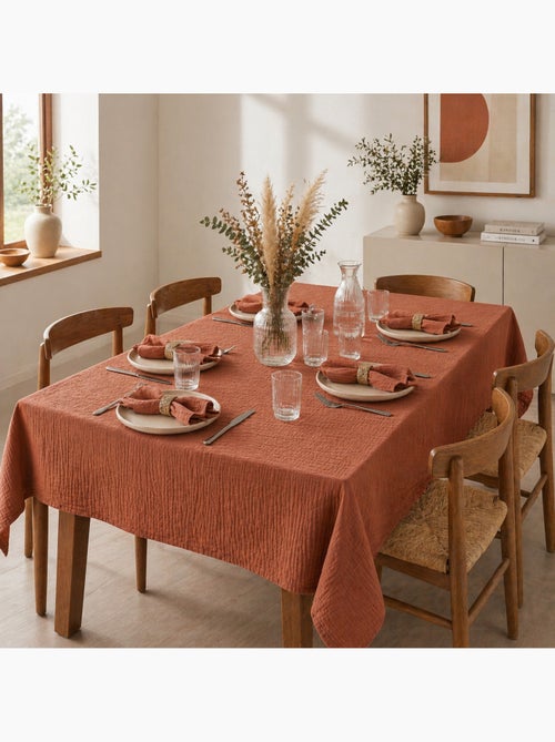 Rechthoekig tafelkleed + 6 tafelservetten – dubbel katoengaas gaïa - Kiabi Rechthoekig tafelkleed + 6 tafelservetten – dubbel katoengaas gaïa - Kiabi