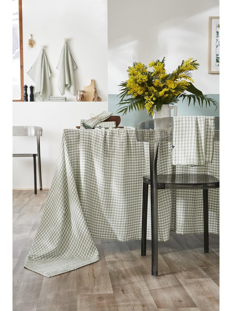 Rechthoekig tafelkleed – dubbel katoengaas – vichy-ruit - vickie Eucalyptusgroen - Kiabi