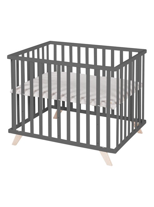 Rechthoekige babybox van massief hout met boxkleed van biologisch katoen 'lil planet' roba - Kiabi