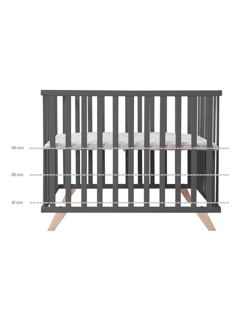 Rechthoekige babybox van massief hout met boxkleed van biologisch katoen 'lil planet' roba Antracietgrijs - Kiabi