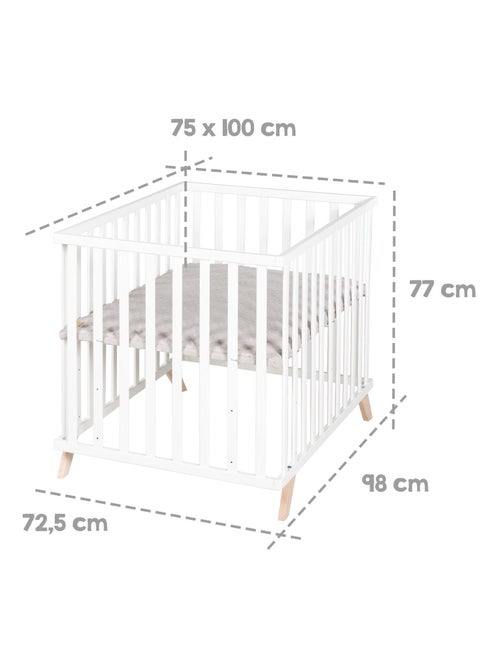 Rechthoekige babybox van massief hout met boxkleed van biologisch katoen 'lil planet' roba - Kiabi