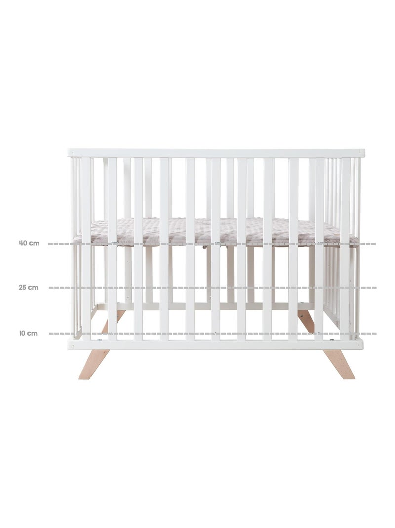 Rechthoekige babybox van massief hout met boxkleed van biologisch katoen 'lil planet' roba Wit Grijs - Kiabi