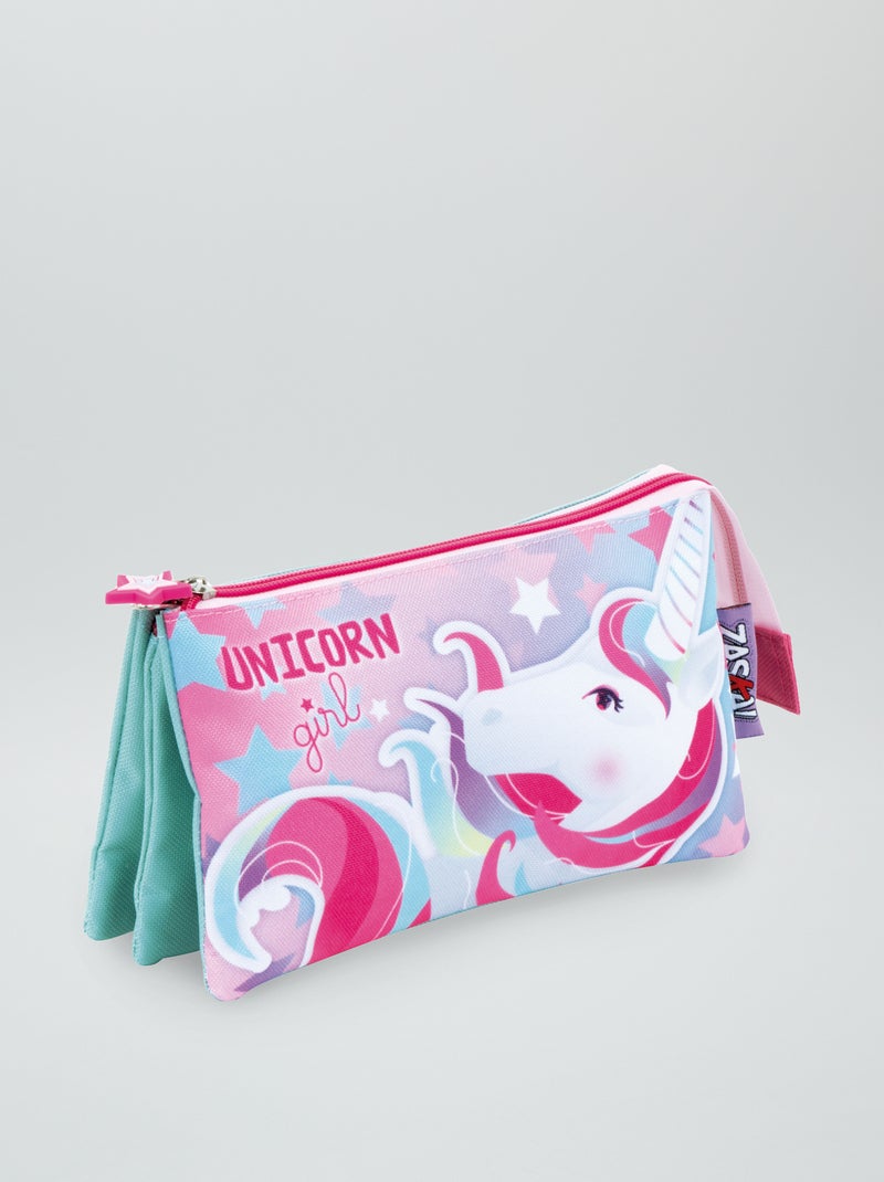 Rechthoekige etui met eenhoornprint roze - Kiabi