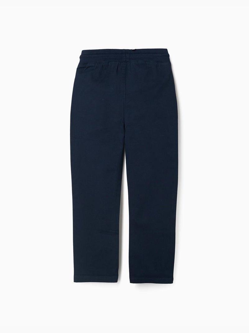 Rechtvallende twill broek met trekkoord Donkerblauw - Kiabi