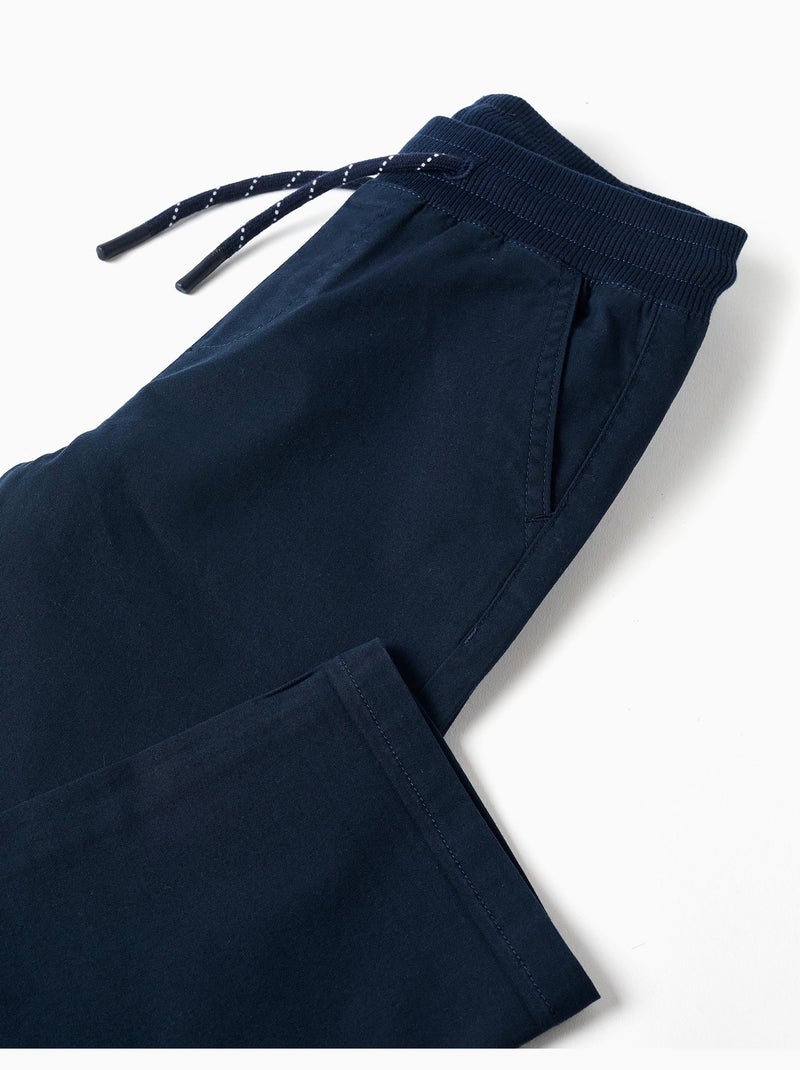 Rechtvallende twill broek met trekkoord Donkerblauw - Kiabi