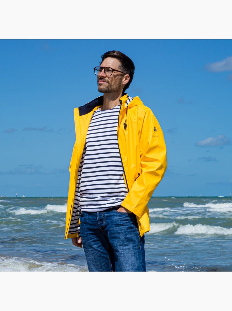 Regenjas 'Breizh Ocean' voor heren, waterdichte naden en ritssluiting, gestreepte voering Marineblauw - Kiabi