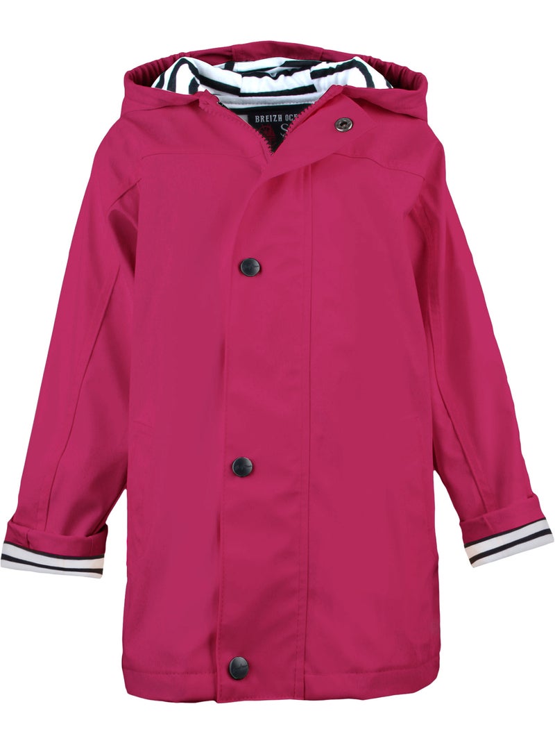 Regenjas 'Breizh Océan' voor meisjes, recht model, gestreepte binnenkant Fuchsia roze - Kiabi