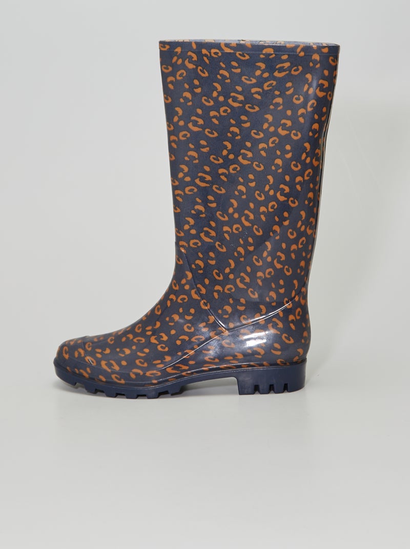 Regenlaarzen met luipaardprint zwart - Kiabi