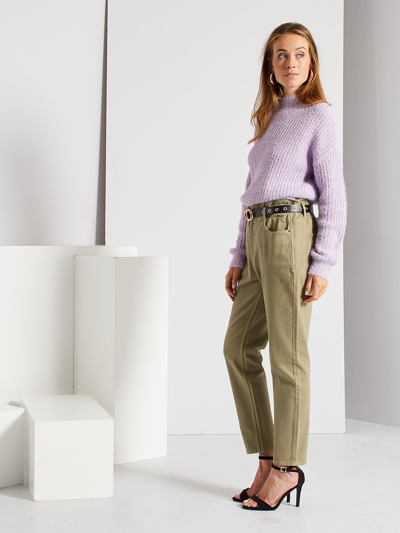 Regular broek met hoge taille khaki bruin - Kiabi