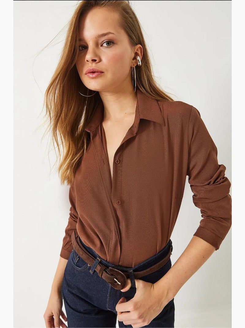 Regular fit basic overhemd lucci Chocoladebruin - Kiabi