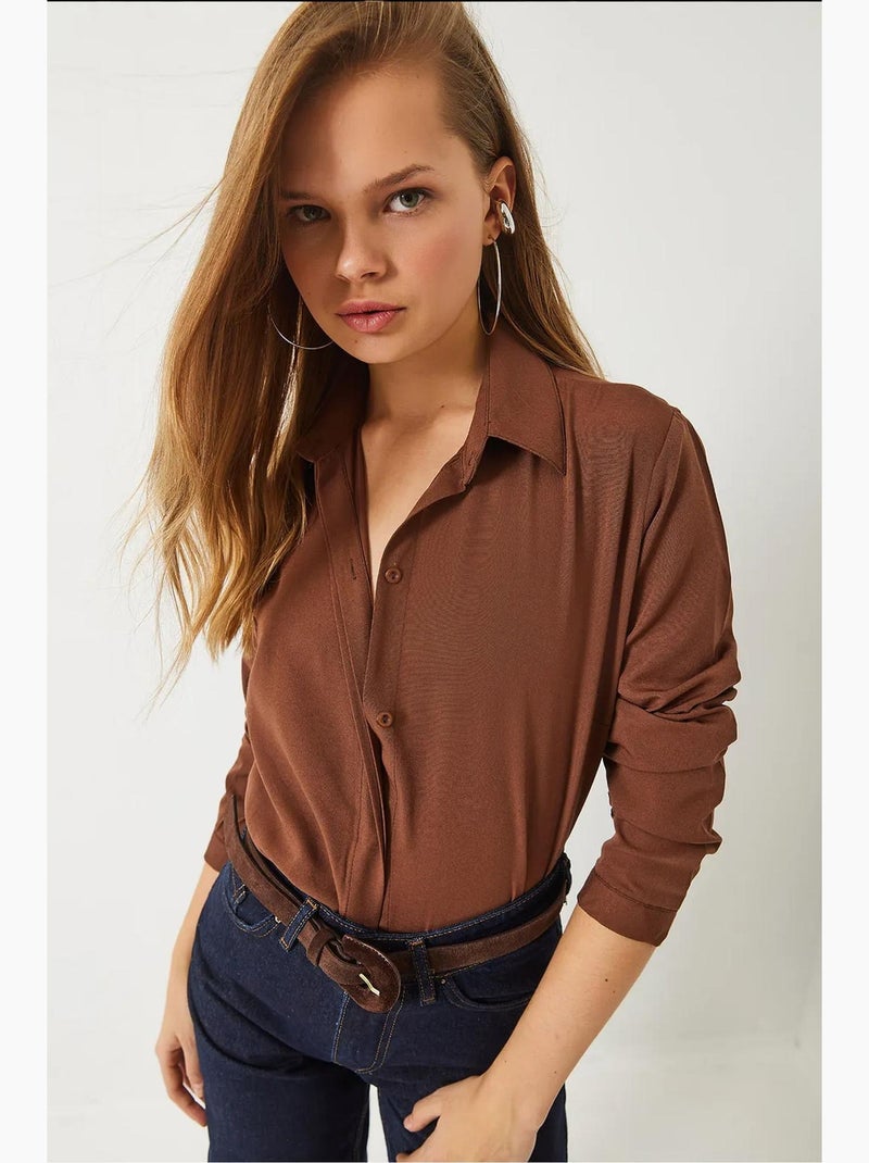 Regular fit basic overhemd lucci Chocoladebruin - Kiabi