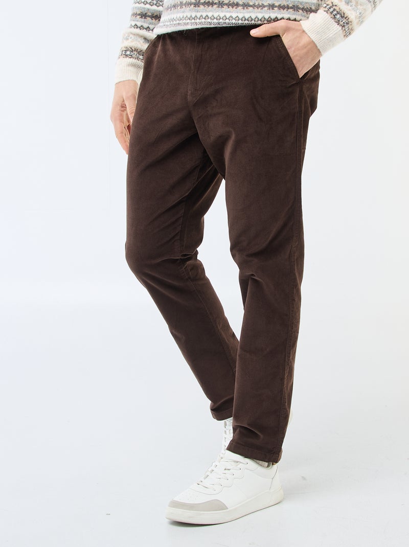 Regular fit chino van ribfluweel Bruin - Kiabi