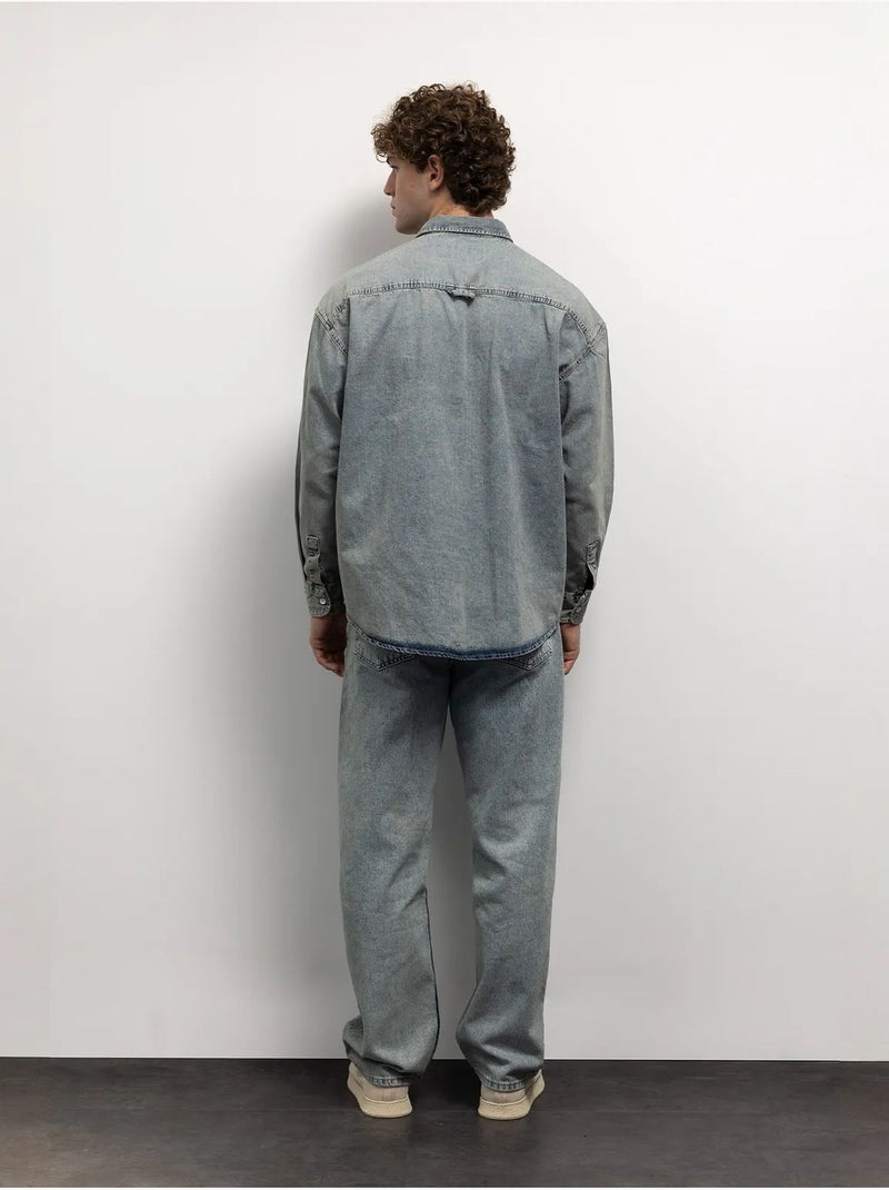 Regular fit denim overhemd met knopen en borstzak giesto Lichtblauw - Kiabi