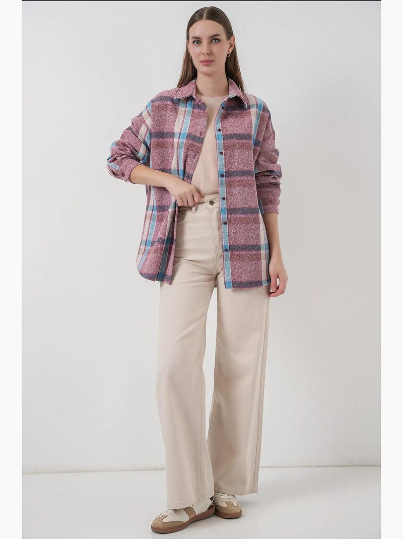 Regular fit flanellen overhemd bdart Mauve - Kiabi