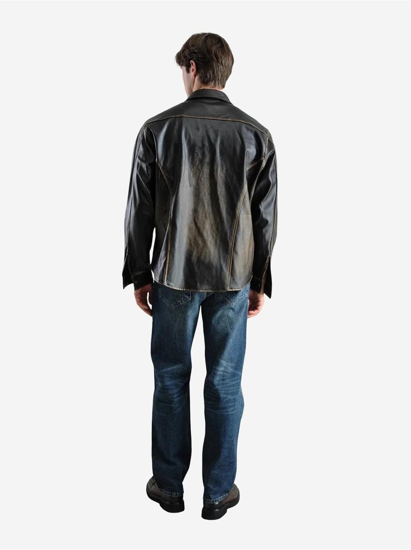 Regular fit imitatieleren overhemd giesto Donkerbruin - Kiabi