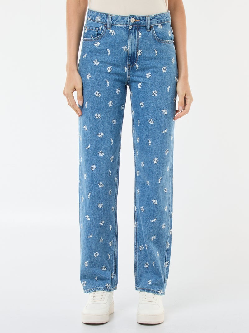 Regular fit jeans met borduursel Blauw - Kiabi