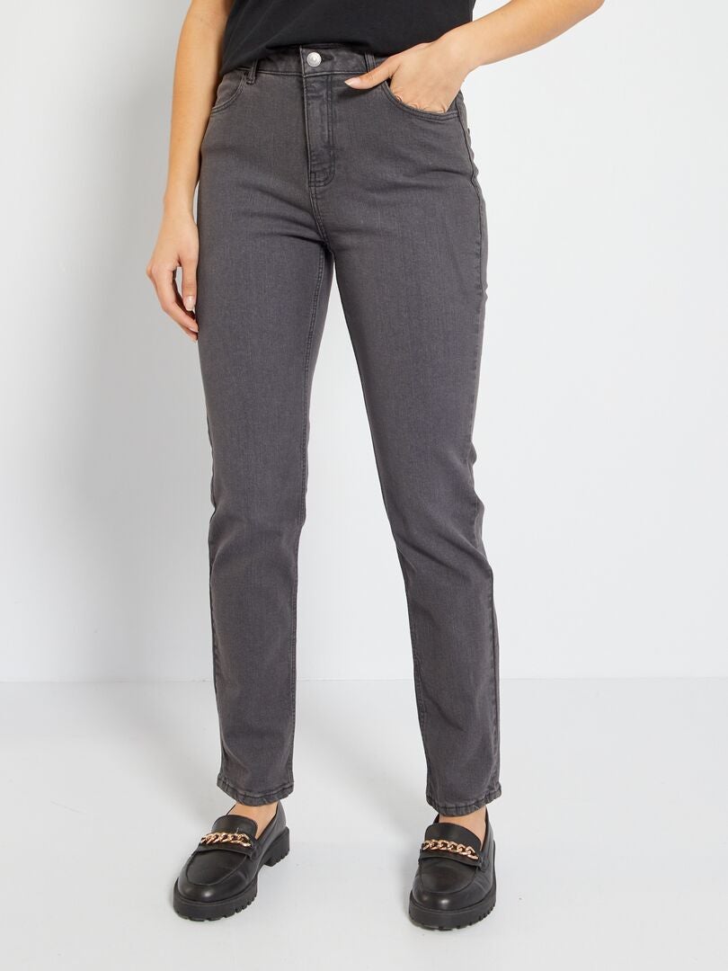 Regular-fit jeans met hoge taille - L28 GRIJS - Kiabi