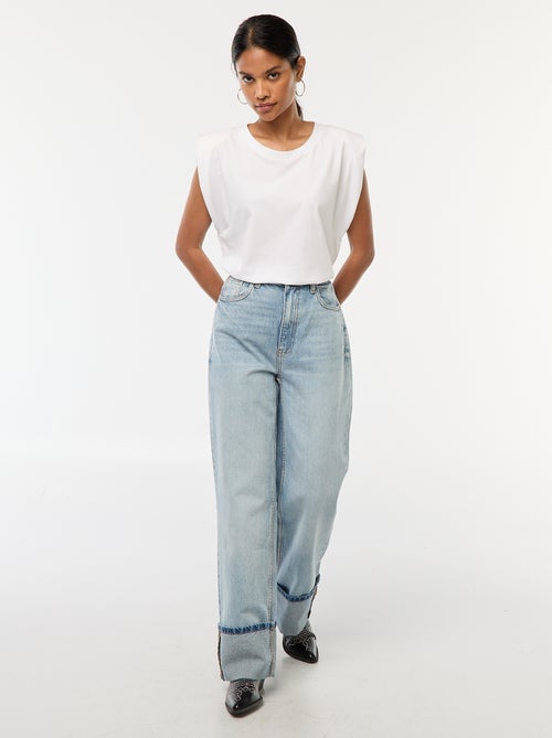 Regular-fit jeans met hoge taille en brede omslag - Kiabi