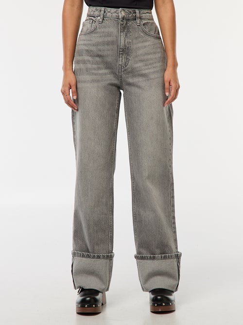 Regular-fit jeans met hoge taille en brede omslag - Kiabi