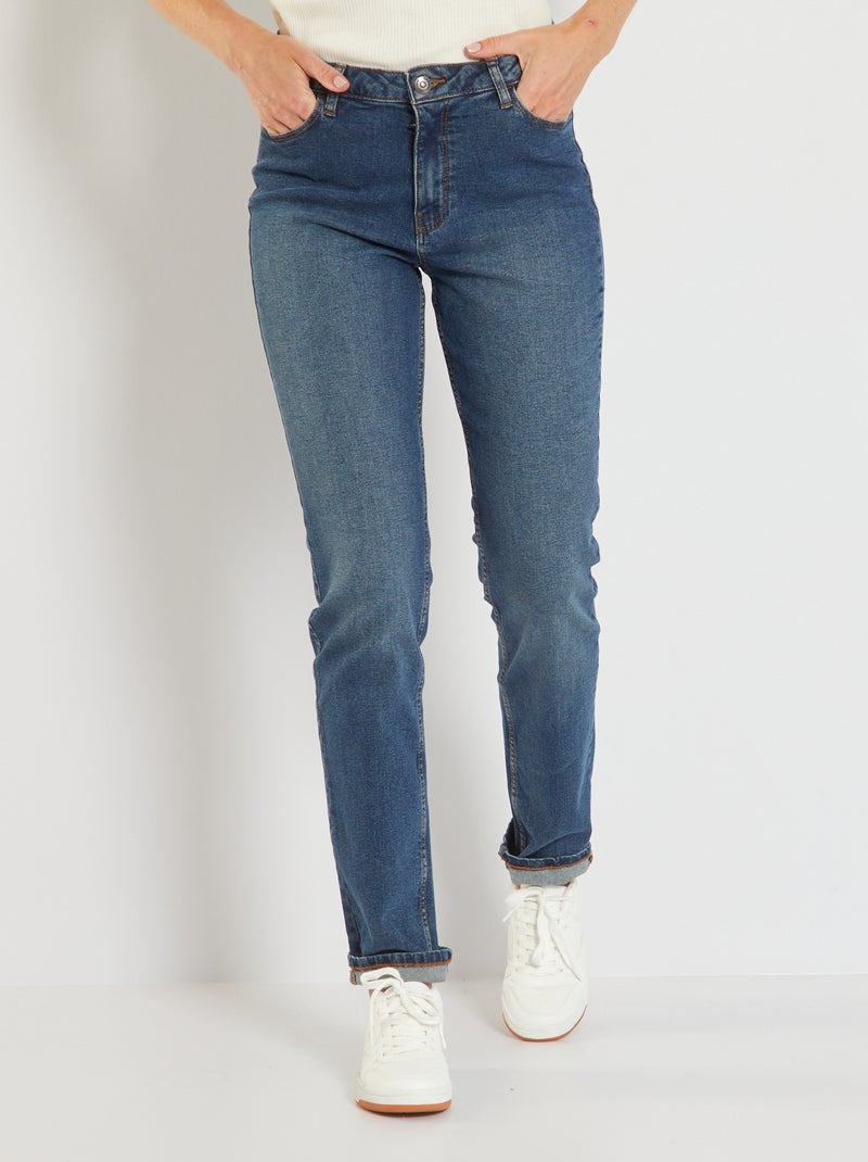 Regular-fit jeans met hoge taille L30 BLAUW - Kiabi