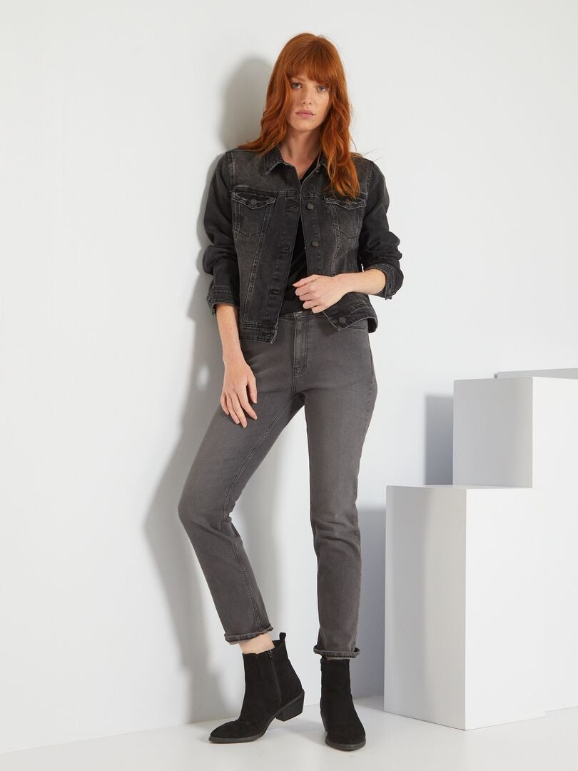 Regular-fit jeans met hoge taille L30 GRIJS - Kiabi