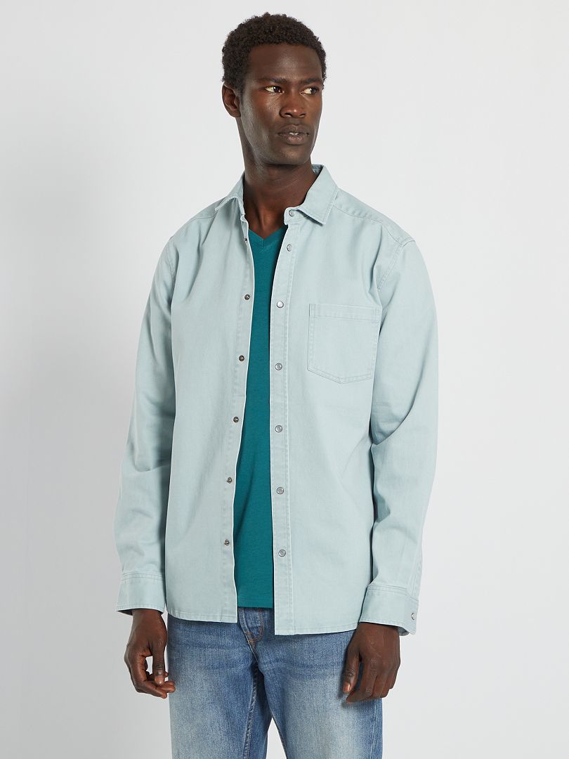 Regular-fit jeanshemd grijs blauw - Kiabi