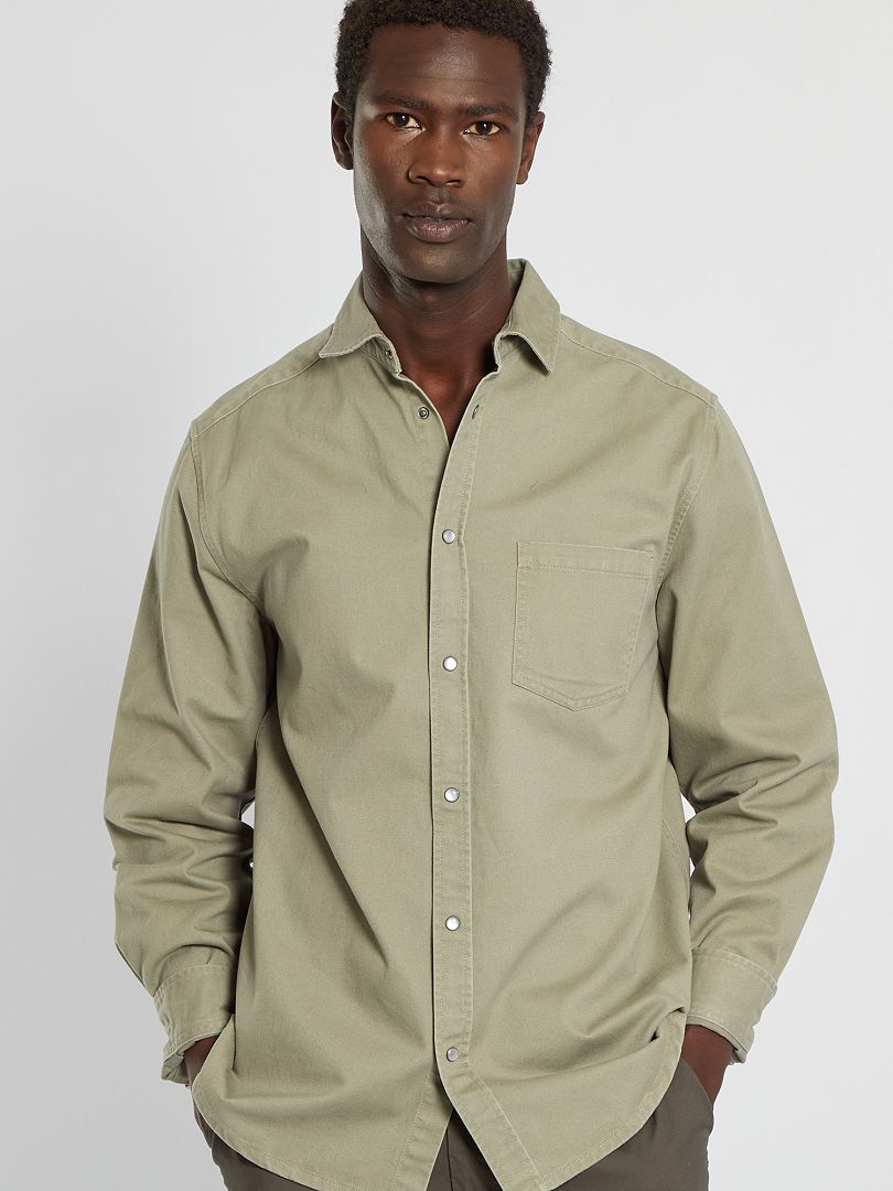 Regular-fit jeanshemd khaki bruin - Kiabi
