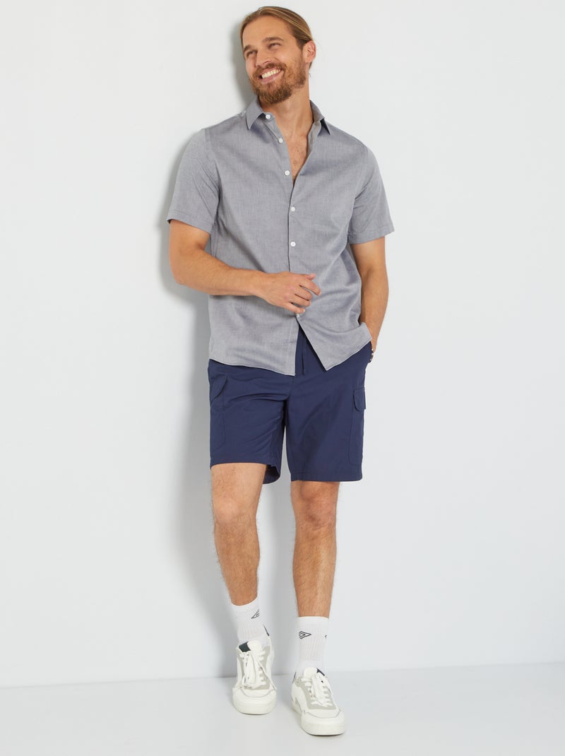 Regular-fit katoenen overhemd met korte mouw BLAUW - Kiabi