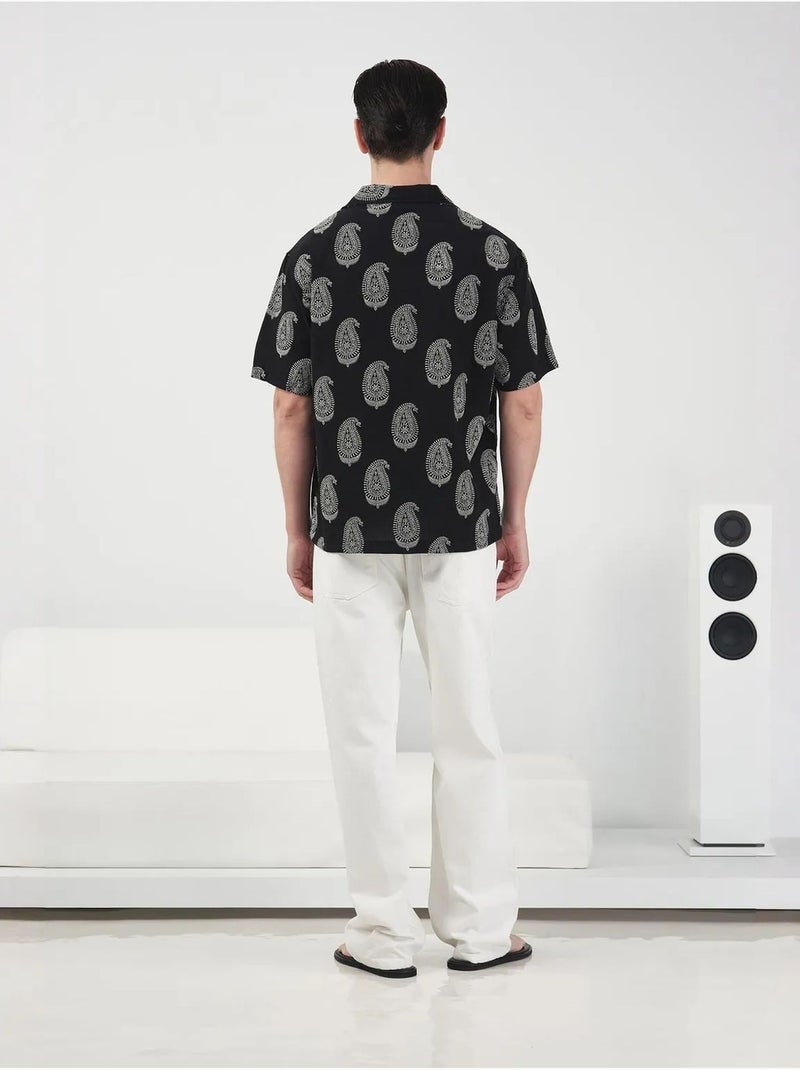 Regular fit overhemd met paisleyprint en knoopsluiting giesto Zwart - Kiabi