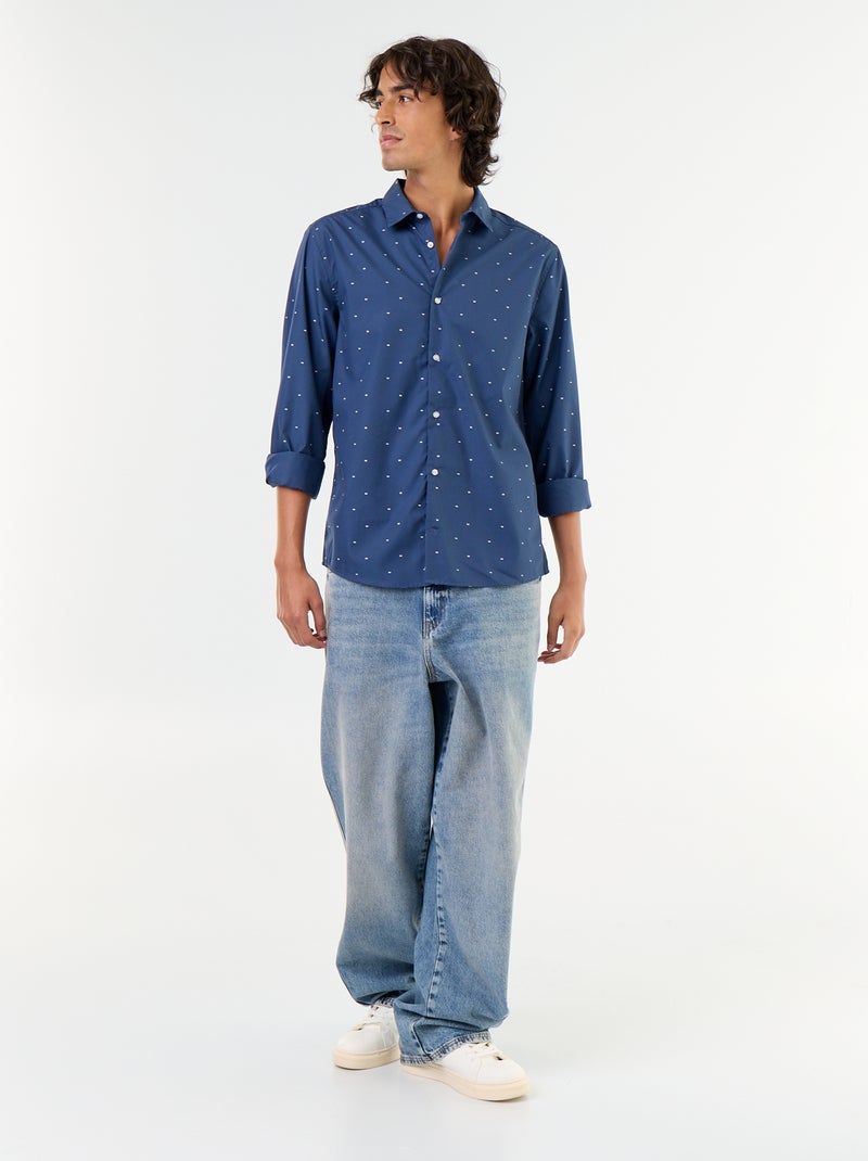 Regular-fit overhemd met stippenprint Blauw - Kiabi