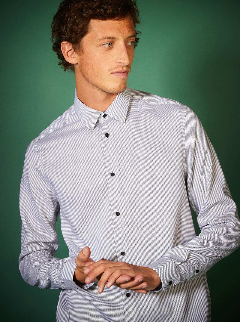 Regular-fit overhemd van dobbykatoen BLAUW - Kiabi