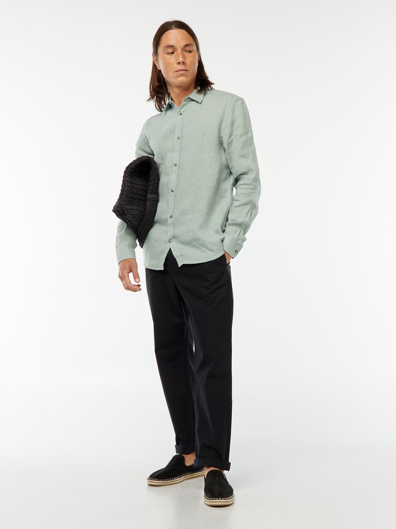 Regular-fit overhemd van linnen Groen - Kiabi