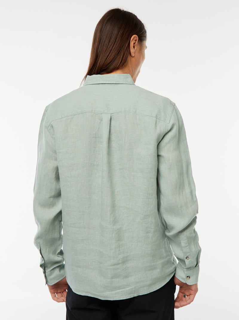 Regular-fit overhemd van linnen Groen - Kiabi