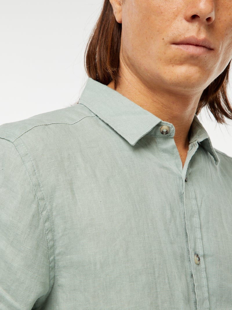 Regular-fit overhemd van linnen Groen - Kiabi