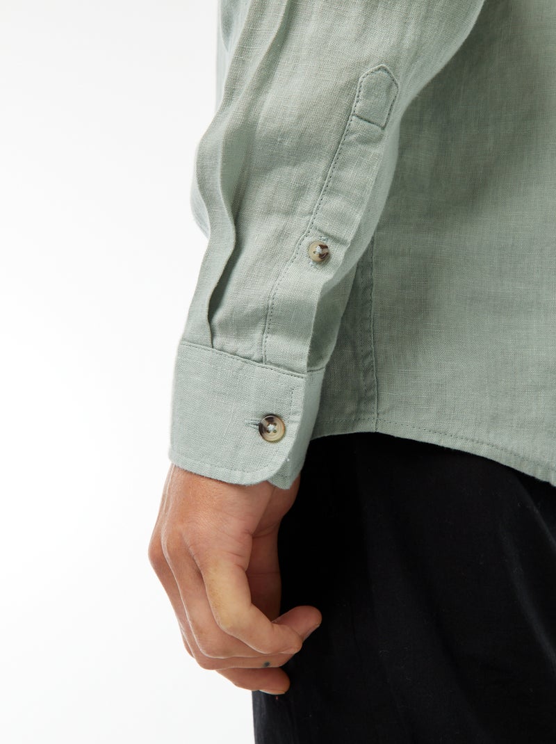 Regular-fit overhemd van linnen Groen - Kiabi