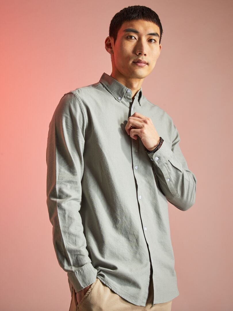 Regular-fit overhemd van Oxford-katoen grijs - Kiabi