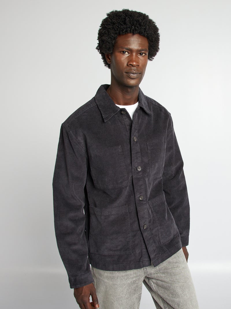 Regular-fit overhemd van velours ZWART - Kiabi