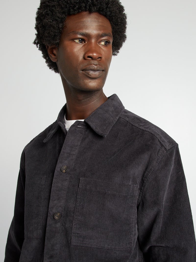 Regular-fit overhemd van velours ZWART - Kiabi