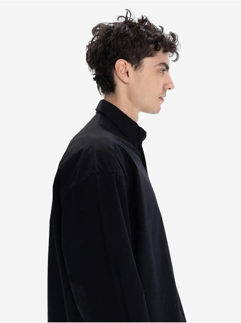 Regular fit poplin overhemd met lange mouwen en knoopsluiting giesto Zwart - Kiabi